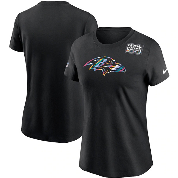 Women's Baltimore Ravens Black NFL 2020 Sideline Crucial Catch Performance T-Shirt(Run Small)